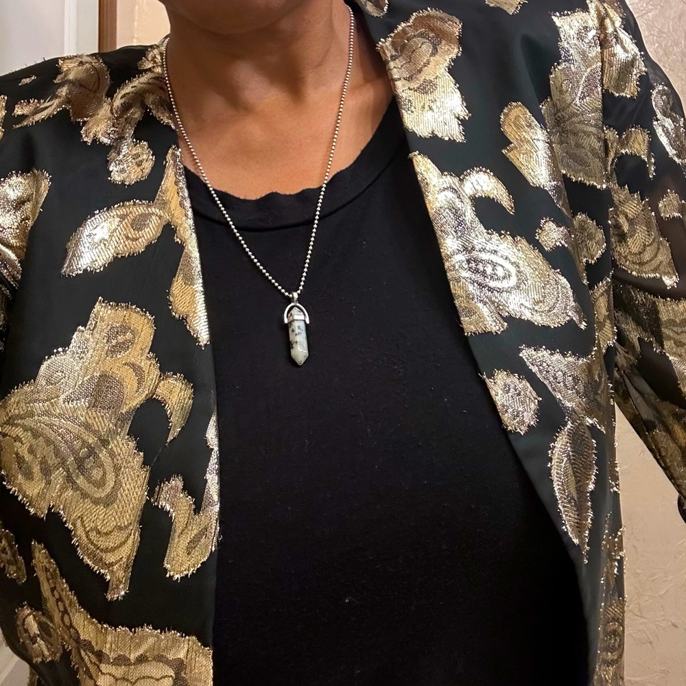 David Rose Vtg Black and Gold Floral Blazer Sm - Picture 2 of 15